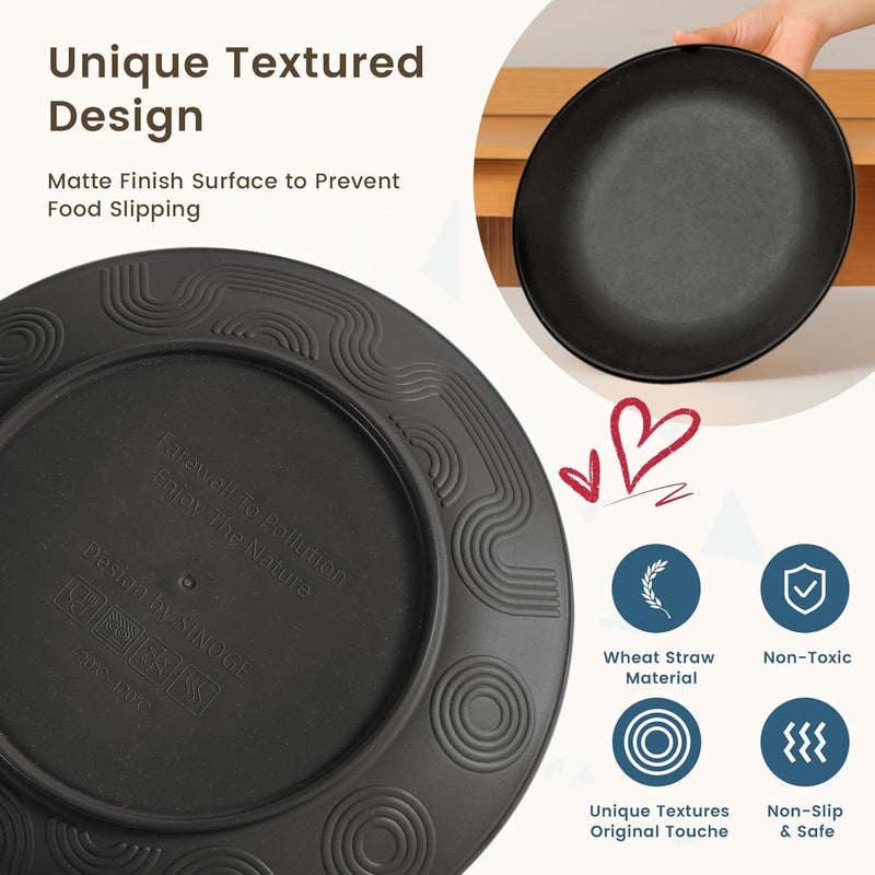 Homienly 40Pieces Wheat Straw Dinnerware Set Kitchen Plastic Wheat Straw Dinnerware Set  Service for 8 Unbreakable Lightweight Dish Set for Kitchen Camping  Plates Set Bowls Cups SetBlack - Image 3