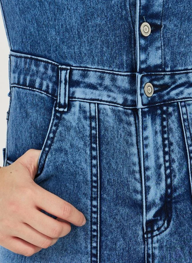 Styli Button Front Detail Flared Denim Jumpsuit