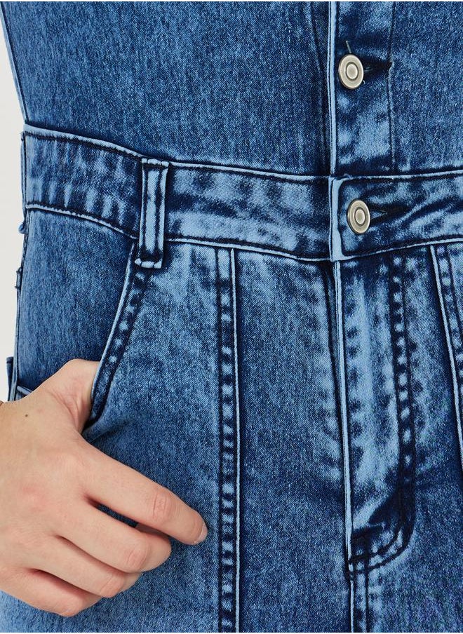 Styli Button Front Detail Flared Denim Jumpsuit  - Image 3