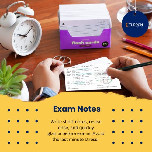 Turron Premium Blank Index Flash Cards | Punched with Binder Rings for Study, Notes & Revision (300, White, 3 x 5 Inch, 2-Side Ruled) - Image 3