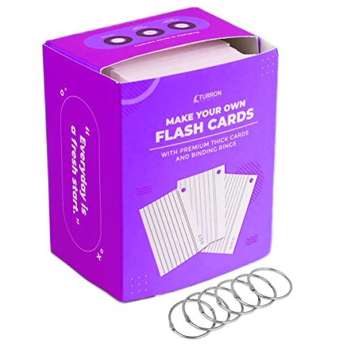 Turron Premium Blank Index Flash Cards | Punched with Binder Rings for Study, Notes & Revision (300, White, 3 x 5 Inch, 2-Side Ruled) - Image 1