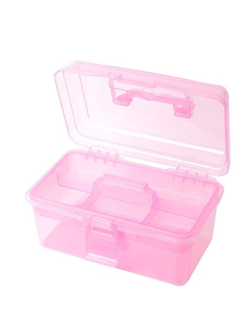 BangQiao BangQiao Multipurpose Plastic Storage Container Organizer Box Case with Removable Tray and Handle for Art, Craft, Sewing Supplies, Clear&Pink  - Image 2