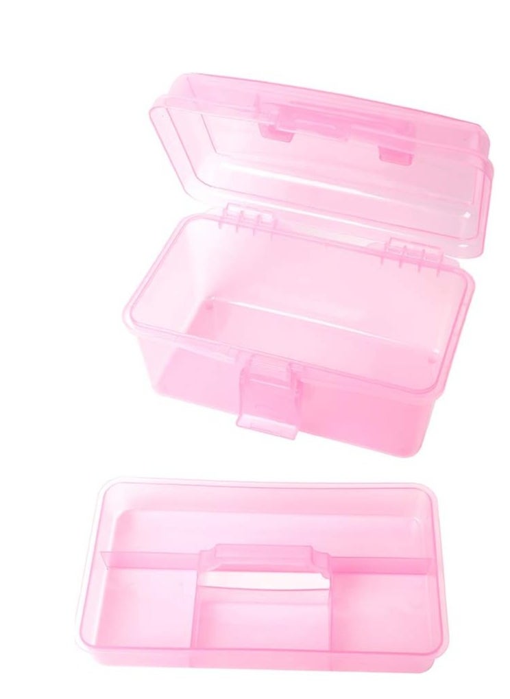BangQiao BangQiao Multipurpose Plastic Storage Container Organizer Box Case with Removable Tray and Handle for Art, Craft, Sewing Supplies, Clear&Pink  - Image 3