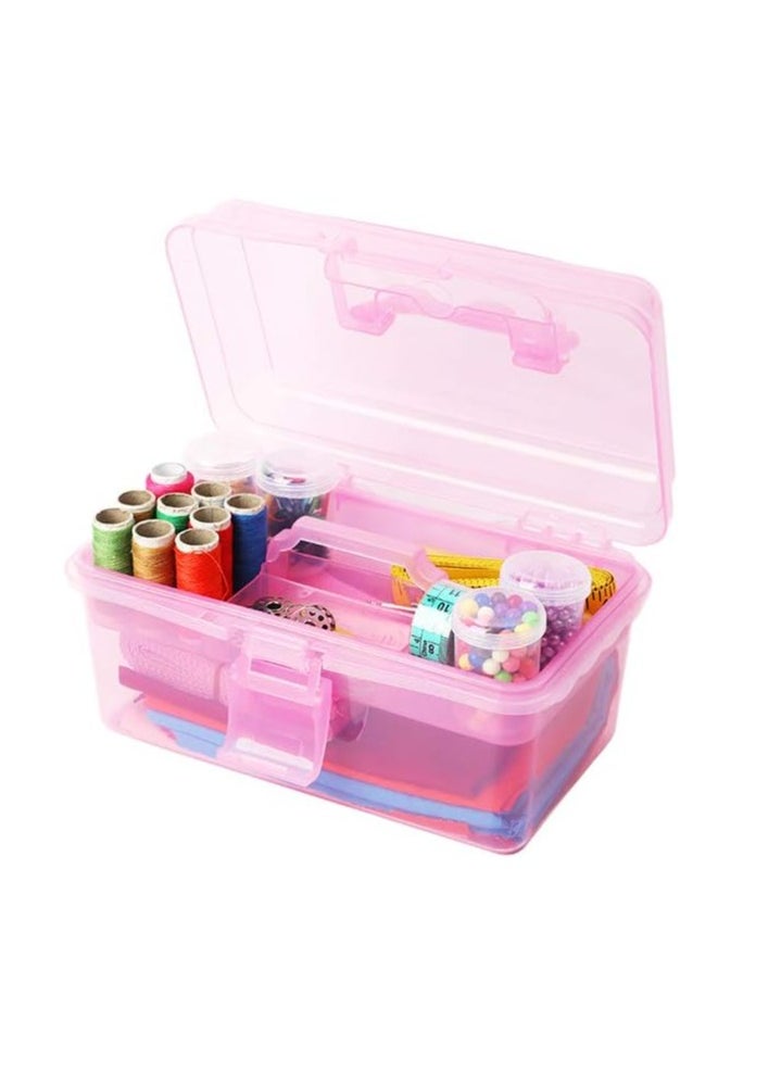 BangQiao BangQiao Multipurpose Plastic Storage Container Organizer Box Case with Removable Tray and Handle for Art, Craft, Sewing Supplies, Clear&Pink  - Image 4