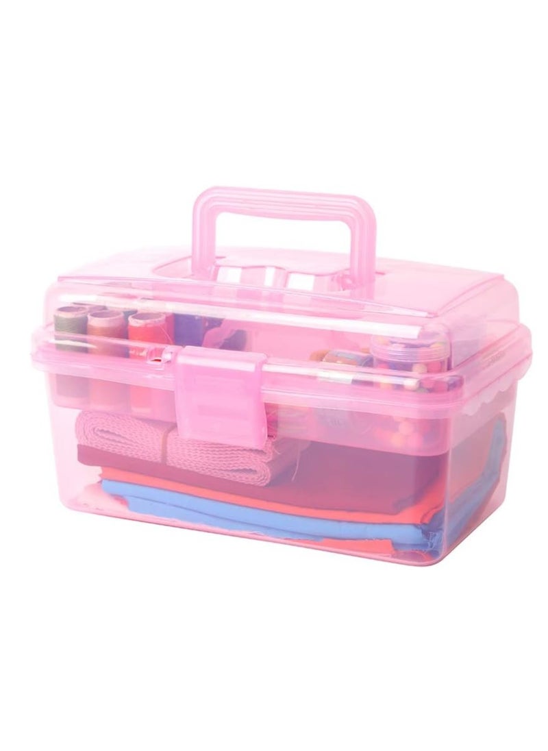 BangQiao BangQiao Multipurpose Plastic Storage Container Organizer Box Case with Removable Tray and Handle for Art, Craft, Sewing Supplies, Clear&Pink  - Image 5
