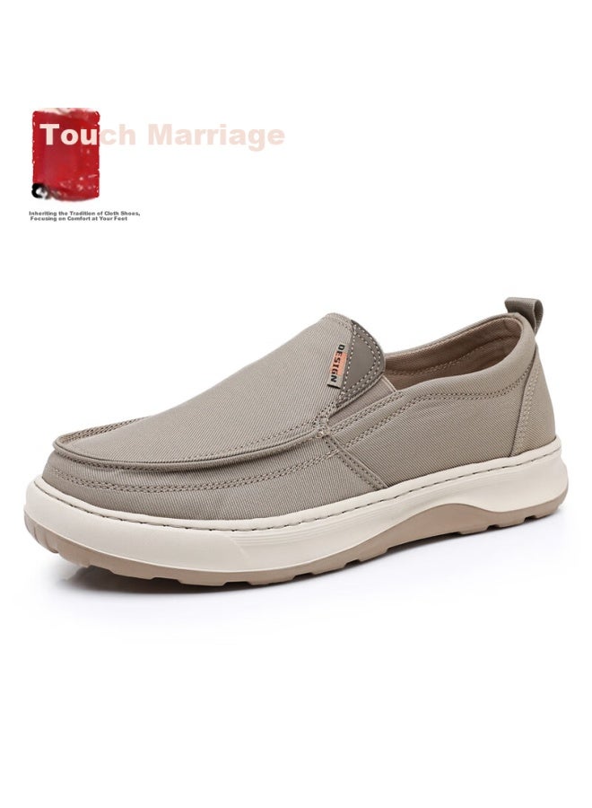 Anglerfish Spring And Autumn Old Beijing Cloth Shoes For Men, Breathable Slip-on Canvas Shoes, Casual Dad Shoes A5032, Khaki, Size 42 - Image 2