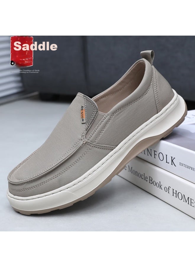 Anglerfish Spring And Autumn Old Beijing Cloth Shoes For Men, Breathable Slip-on Canvas Shoes, Casual Dad Shoes A5032, Khaki, Size 42 - Image 1