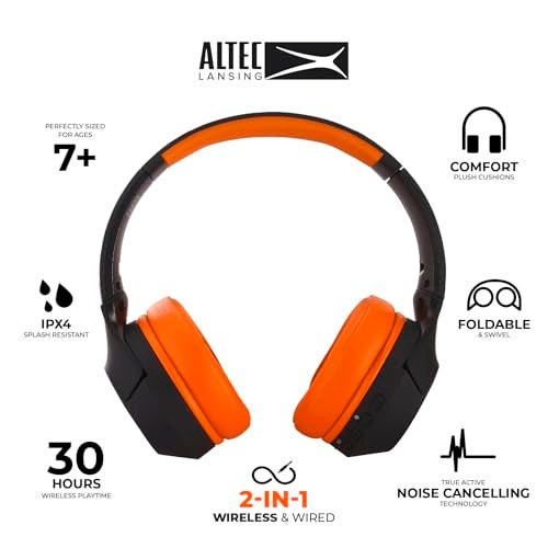 Altec Lansing Kid Safe Noise Cancelling Wireless Headphones 15H Battery, 85dB Volume Limit, Foldable Design Powerful Sound, Active Noise Cancellation Perfect for Kids Ages 7+ - Image 2