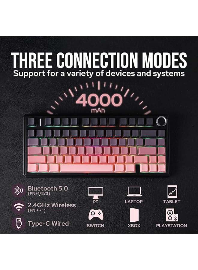 EPOMAKER X Aula F75 Gasket Mechanical Keyboard 75% Wireless Hot Swappable Gaming Keyboard With Five Layer Padding&Knob Bluetooth/2.4Ghz/Usb C Rgb(Black Pink Gradient) - Image 3