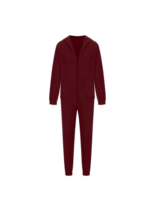 NIBEMINENT بدلة رياضية من قماش المخمل للنساء في الربيع مع سترة بغطاء رأس وسروال، مجموعة مكونة من قطعتين - Image 1