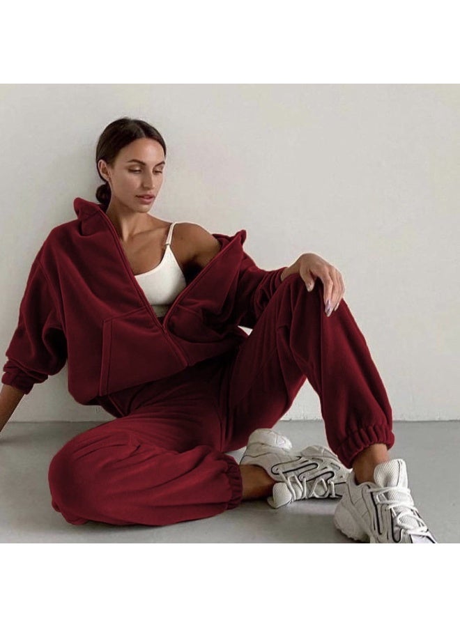 NIBEMINENT بدلة رياضية من قماش المخمل للنساء في الربيع مع سترة بغطاء رأس وسروال، مجموعة مكونة من قطعتين - Image 4