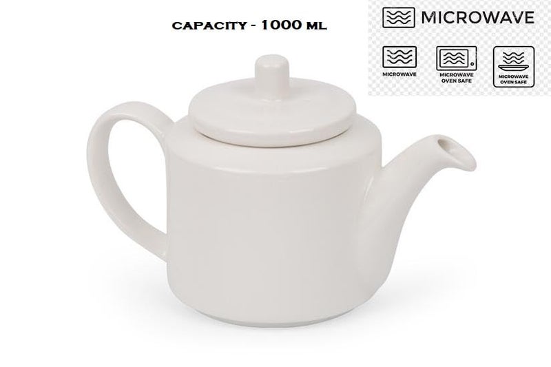 Mirakii White 1 Piece 1000ml Porcelain Tea Pot or Sauce Boat with Lid and Handle, Perfect for Milk, Tea, or Coffee - Image 3