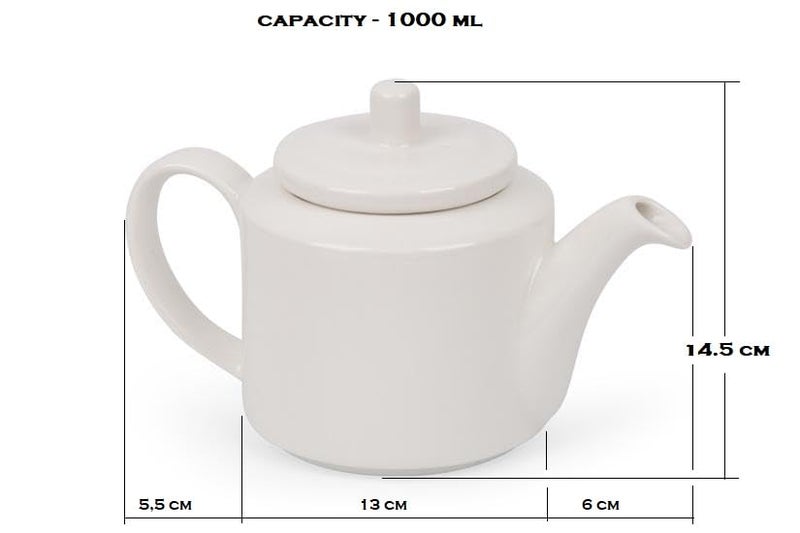 Mirakii White 1 Piece 1000ml Porcelain Tea Pot or Sauce Boat with Lid and Handle, Perfect for Milk, Tea, or Coffee - Image 4