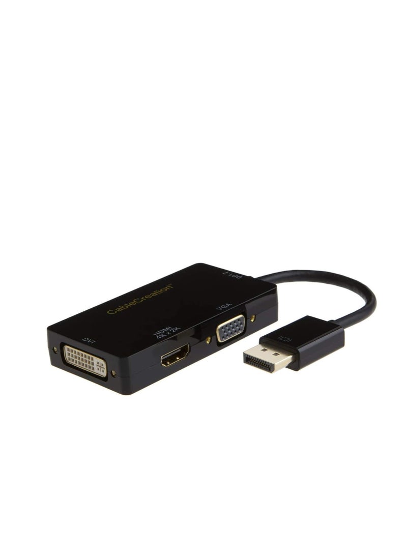 3-in-1 DisplayPort to HDMI/DVI/VGA Multi-Function Adapter – 4K Display Converter for Monitors and Projectors