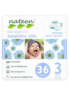 nateen Nateen Premium Baby Diapers, Overnight Use Disposable Diapers for Sensitive Skin, Ultra Thin Diapers with Comfortable Fit. Size 3 (Medium), 36, Count.  - Image 1
