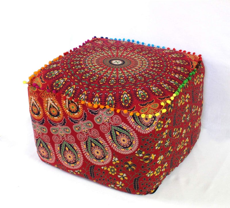CRAFT KALA غطاء وسادة طاولة مربعة ذات تصميم ماندالا من ، بحجم 20×20×14 بوصة، بتصميم زهور سوداء ذهبية. - Image 5