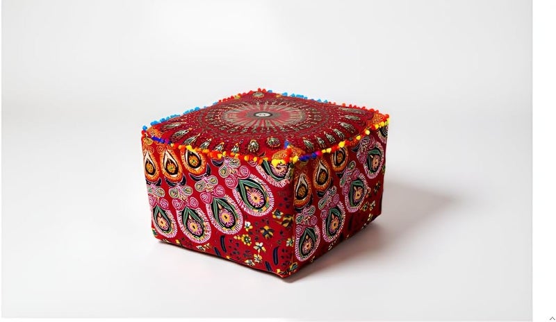 CRAFT KALA غطاء وسادة طاولة مربعة ذات تصميم ماندالا من ، بحجم 20×20×14 بوصة، بتصميم زهور سوداء ذهبية. - Image 3
