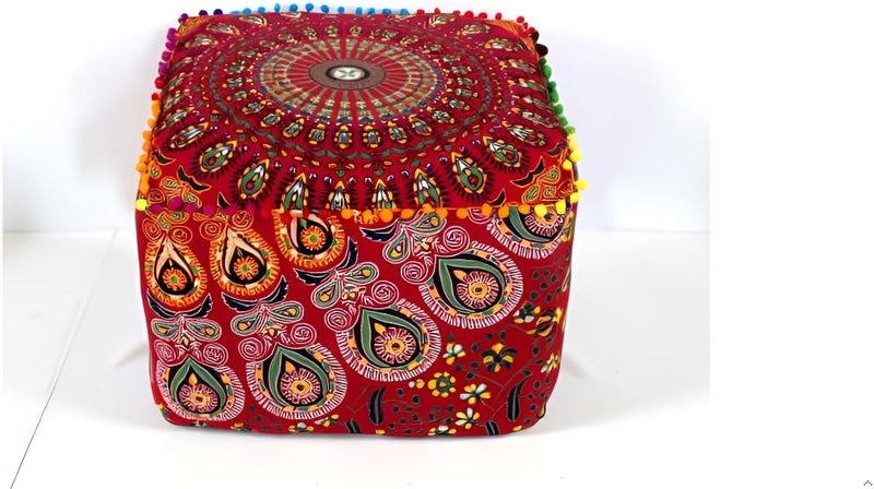 CRAFT KALA غطاء وسادة طاولة مربعة ذات تصميم ماندالا من ، بحجم 20×20×14 بوصة، بتصميم زهور سوداء ذهبية. - Image 1