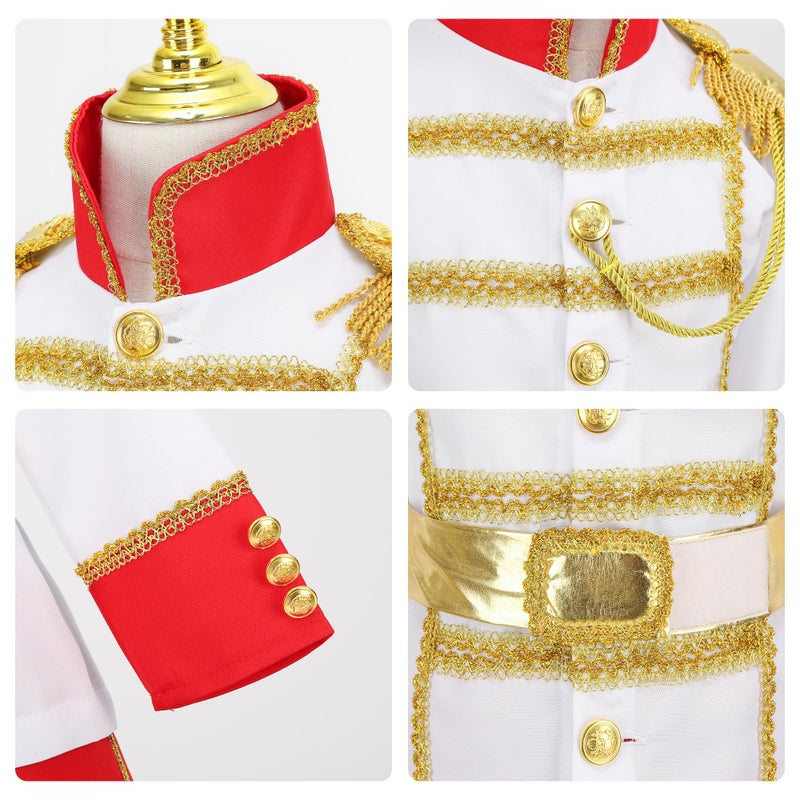 ZZIHAN Prince Costume Outfit for Boys King Costume Prince Charming Costume with Metal Retro Medals Badge Prince Crown Gemstone Ring White Prince Gloves for Halloween Birthday Party Dressing up 6-7 - Image 5