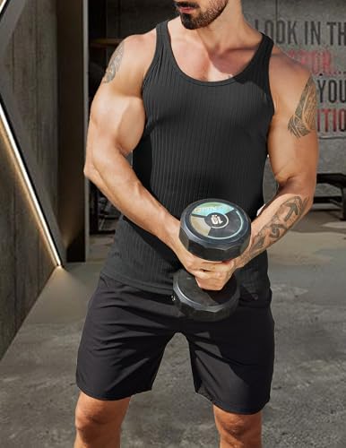 COOFANDY Mens Knit Tank Tops Workout Sleeveless Gym Muscle T Shirts Casual Tanks, Black, Medium - Image 2