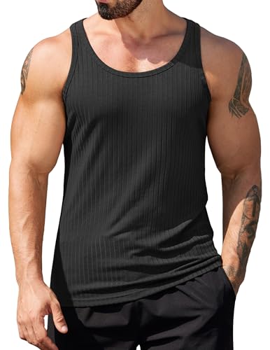COOFANDY Mens Knit Tank Tops Workout Sleeveless Gym Muscle T Shirts Casual Tanks, Black, Medium - Image 1