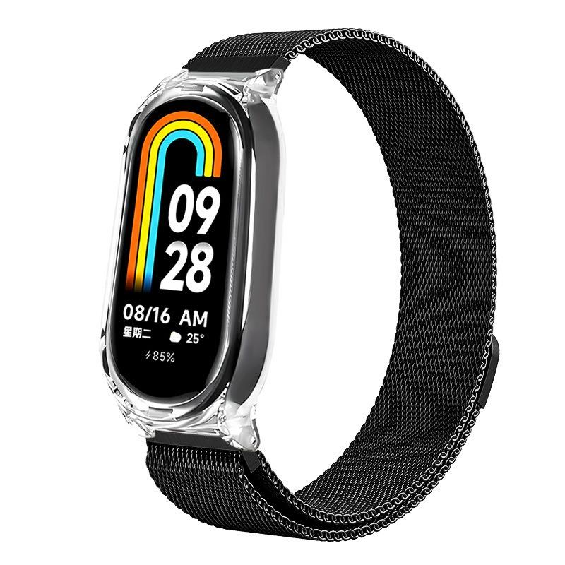 erorex For Xiaomi Smart Band 9 / 8 Transparent Pc Case Milanese Magnetic Metal Watch Band(Black) - Image 1