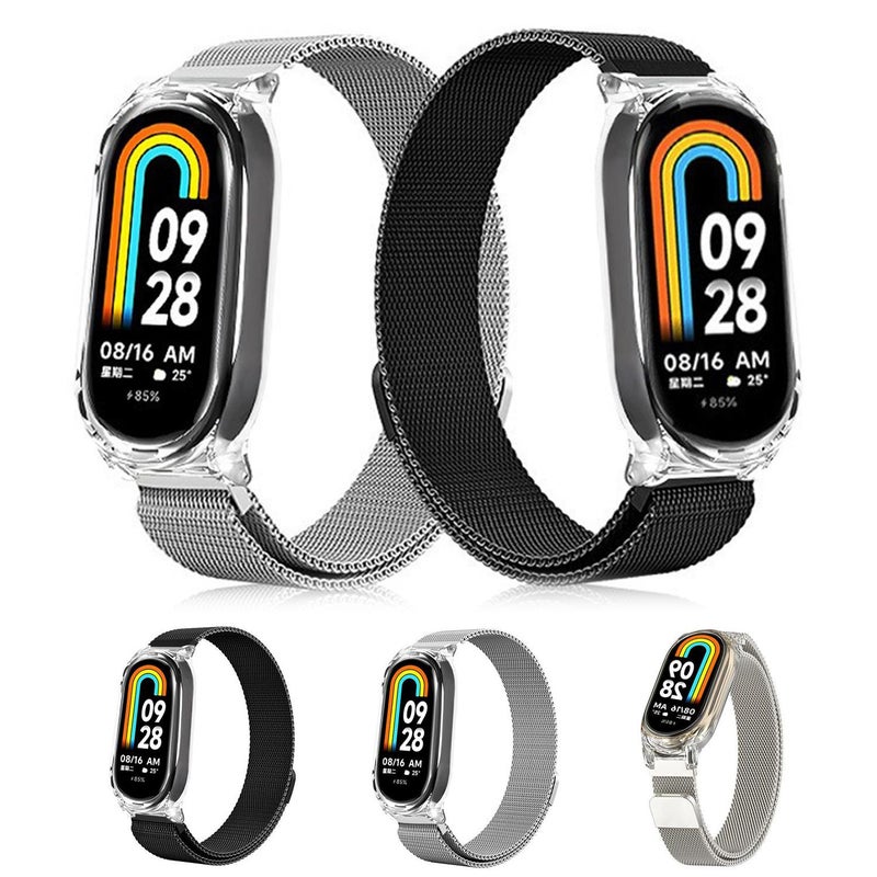 erorex For Xiaomi Smart Band 9 / 8 Transparent Pc Case Milanese Magnetic Metal Watch Band(Black) - Image 2