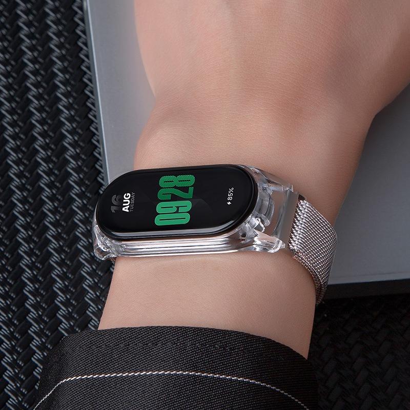 erorex For Xiaomi Smart Band 9 / 8 Transparent Pc Case Milanese Magnetic Metal Watch Band(Black) - Image 5