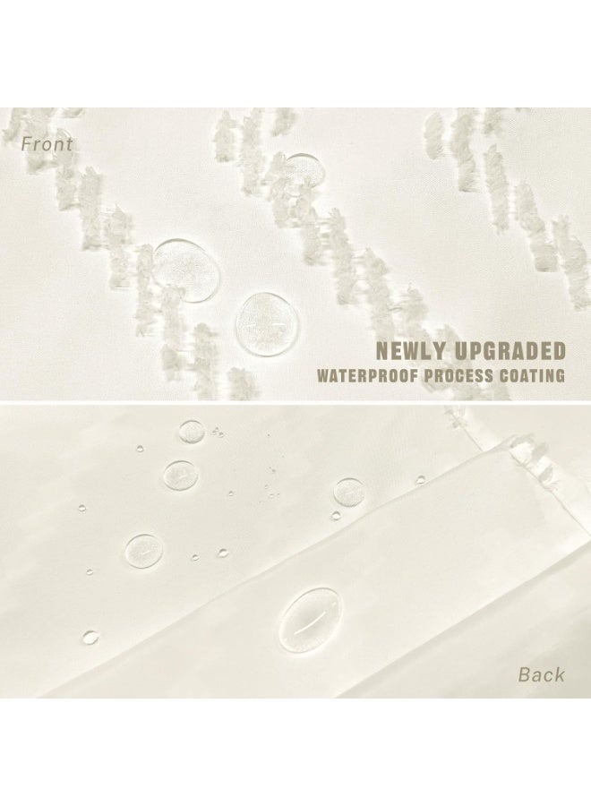 YOUWE7 ستارة حمام YOUWE7 بوهو بيضاء من القماش المنسوج مع شرابة، ستارة حمام ريفية عصرية، مخططة بنمط شيفرون، حمام فندقي بسيط (بيج، 183 * 183 سم) - Image 4