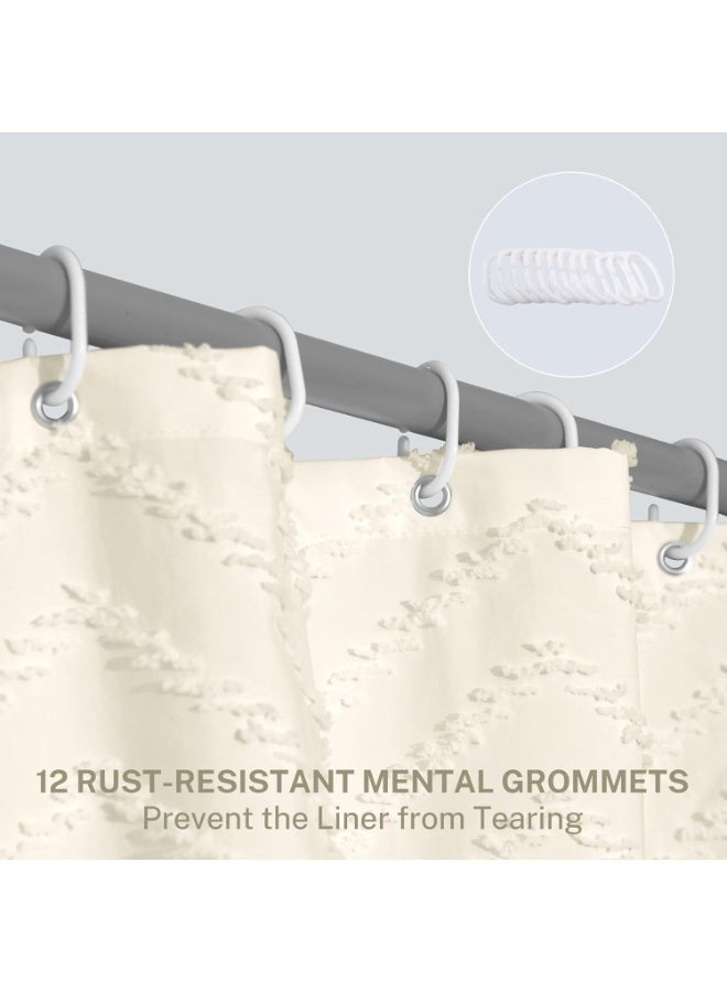 YOUWE7 ستارة حمام YOUWE7 بوهو بيضاء من القماش المنسوج مع شرابة، ستارة حمام ريفية عصرية، مخططة بنمط شيفرون، حمام فندقي بسيط (بيج، 183 * 183 سم) - Image 2