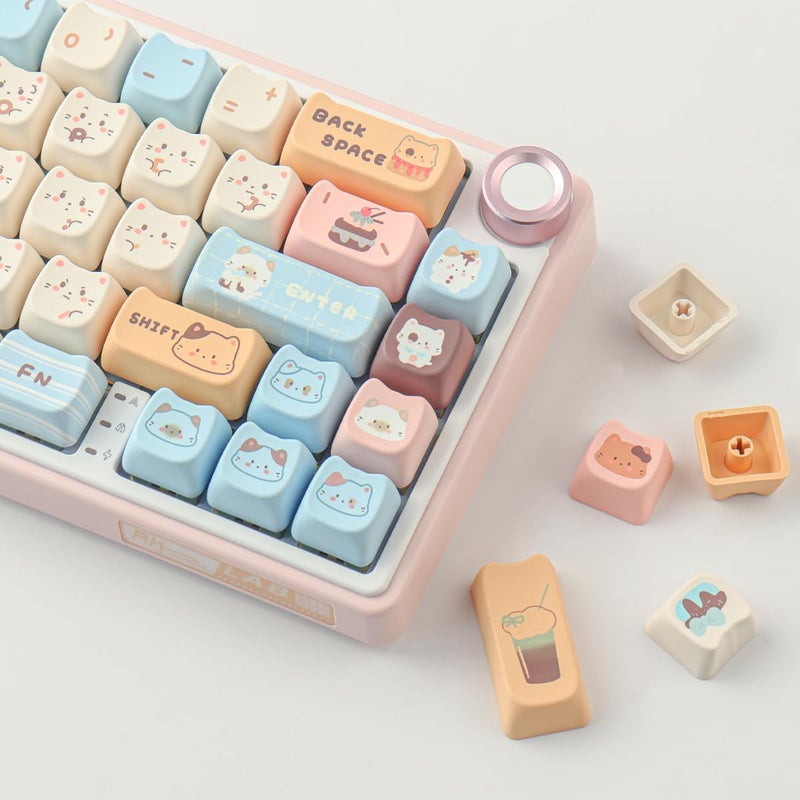 TYRIXKI PBT Keycaps 142 Keys Cute Keycaps Dye-Sublimation Sea Salt Cat Keycap Mao Profile Custom Keycap for Cherry Gateron MX Swithes Mechanical Keyboards - Image 2