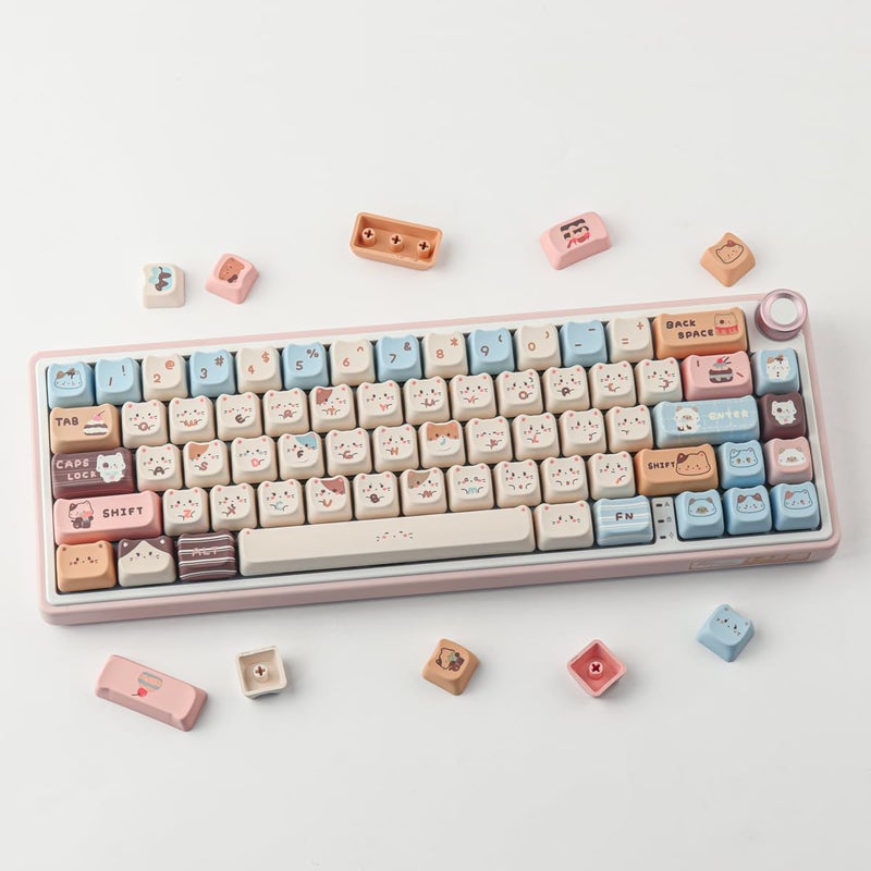 TYRIXKI PBT Keycaps 142 Keys Cute Keycaps Dye-Sublimation Sea Salt Cat Keycap Mao Profile Custom Keycap for Cherry Gateron MX Swithes Mechanical Keyboards - Image 3