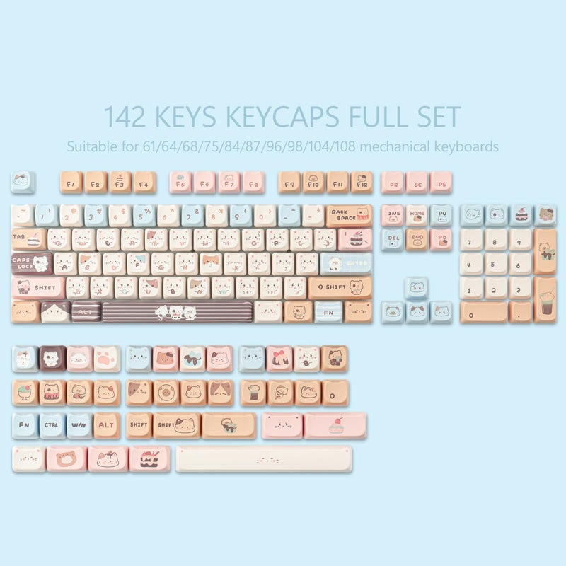 TYRIXKI PBT Keycaps 142 Keys Cute Keycaps Dye-Sublimation Sea Salt Cat Keycap Mao Profile Custom Keycap for Cherry Gateron MX Swithes Mechanical Keyboards - Image 5