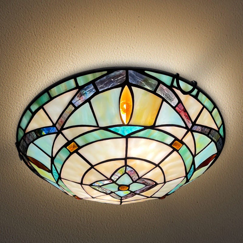 ARTZONE Tiffany Ceiling Lights, Stained Glass Ceiling Light 2-Lights 12 Inch Tiffany Flush Mount Ceiling Light for Bedroom Dining Living Room Entryway Foyer - Image 2