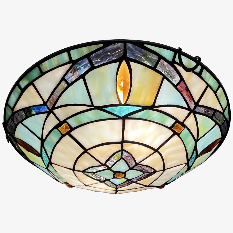 ARTZONE Tiffany Ceiling Lights, Stained Glass Ceiling Light 2-Lights 12 Inch Tiffany Flush Mount Ceiling Light for Bedroom Dining Living Room Entryway Foyer - Image 1