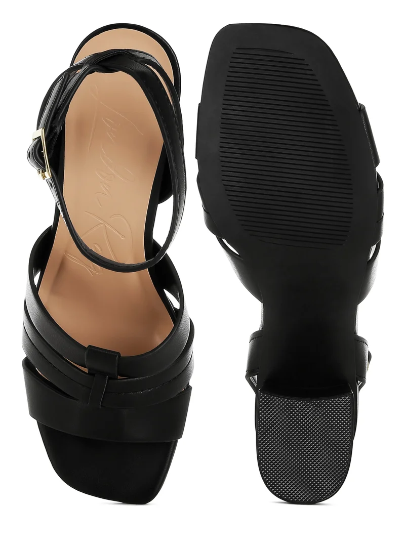 London Rag Pin Buckle Ankle Strap Sandals in Black