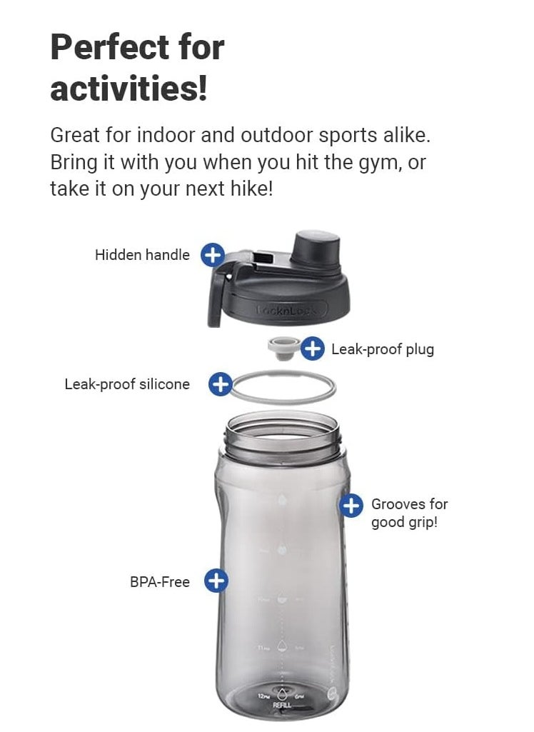 LOCK & LOCK LocknLock Active 1.5L Black Water Bottle - Durable, Easy Grip, Leak-Proof with Hidden Finger Loop  - Image 4