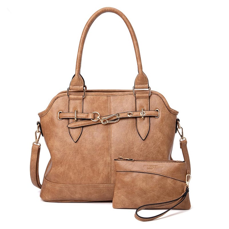 ITSCOSY Women Tote Bag Handbags PU Leather Fashion Hobo Shoulder Bags with Adjustable Shoulder Strap (Apricot-A, Large) - Image 1