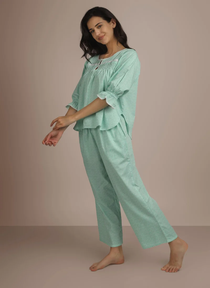 After Dark Ciara, Cotton Pyjama Set with Hand-Smocking