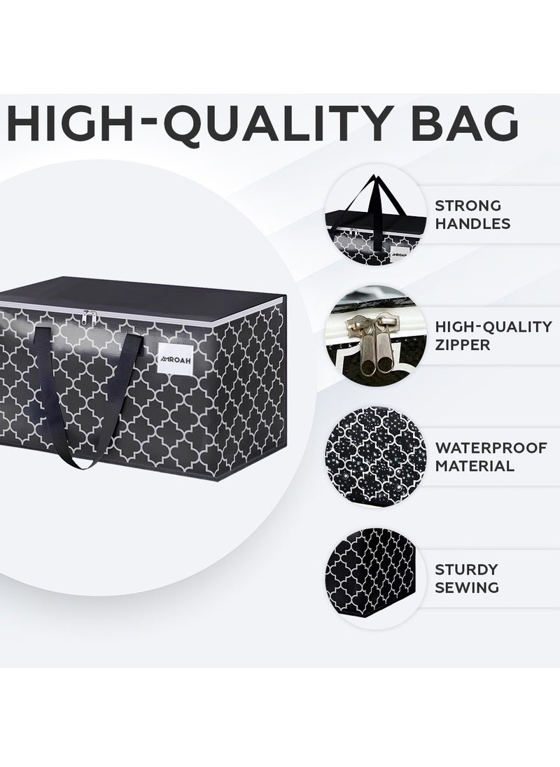 AMROAH 73*37*37cm 2 PCS Large Moving Bag 100L with Zippers & Straps Handles, Foldable Heavy-Duty Big Storage Bag Box Capacity Foldable Totes for Space Saving for Clothing Pillow Blanket Toys  - Image 2