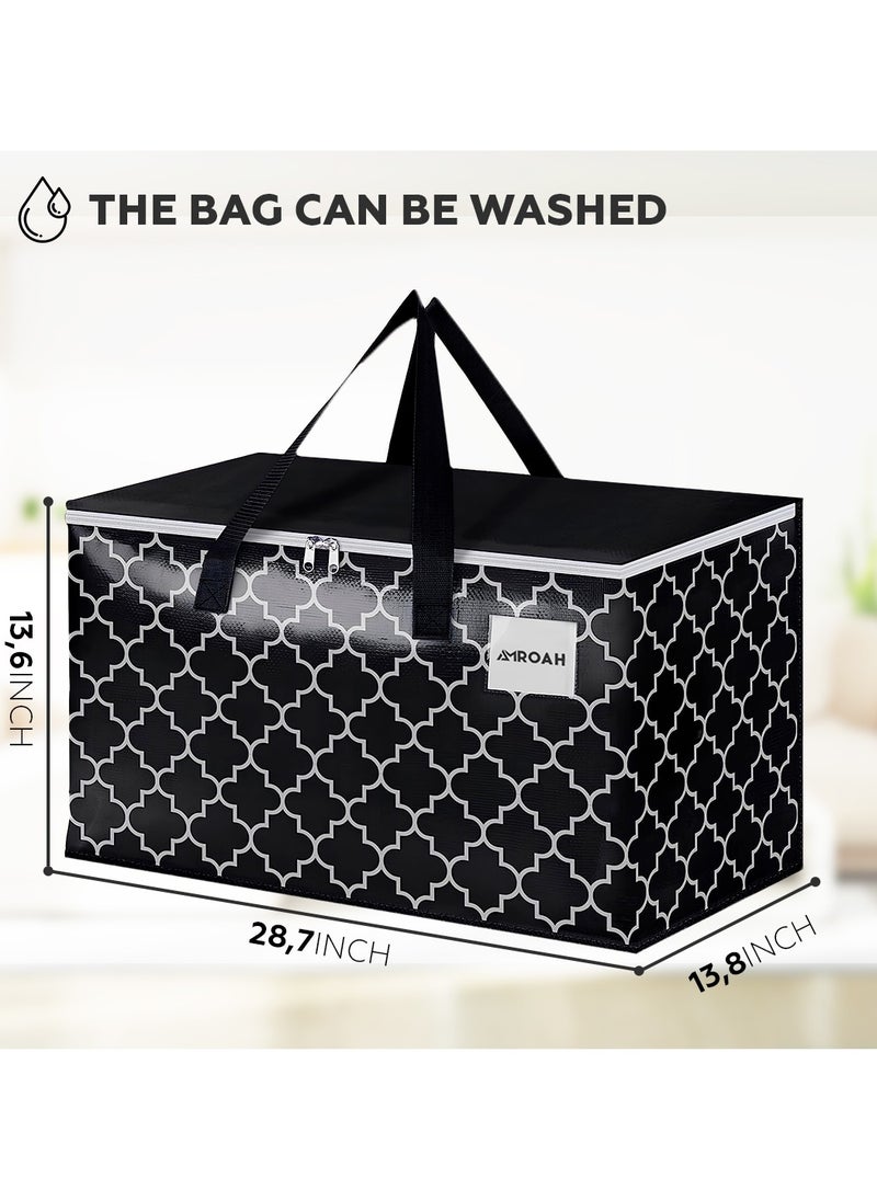 AMROAH 73*37*37cm 2 PCS Large Moving Bag 100L with Zippers & Straps Handles, Foldable Heavy-Duty Big Storage Bag Box Capacity Foldable Totes for Space Saving for Clothing Pillow Blanket Toys  - Image 3