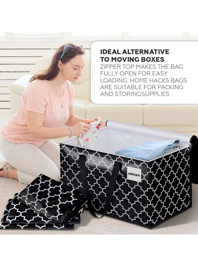 AMROAH 73*37*37cm 2 PCS Large Moving Bag 100L with Zippers & Straps Handles, Foldable Heavy-Duty Big Storage Bag Box Capacity Foldable Totes for Space Saving for Clothing Pillow Blanket Toys  - Image 5