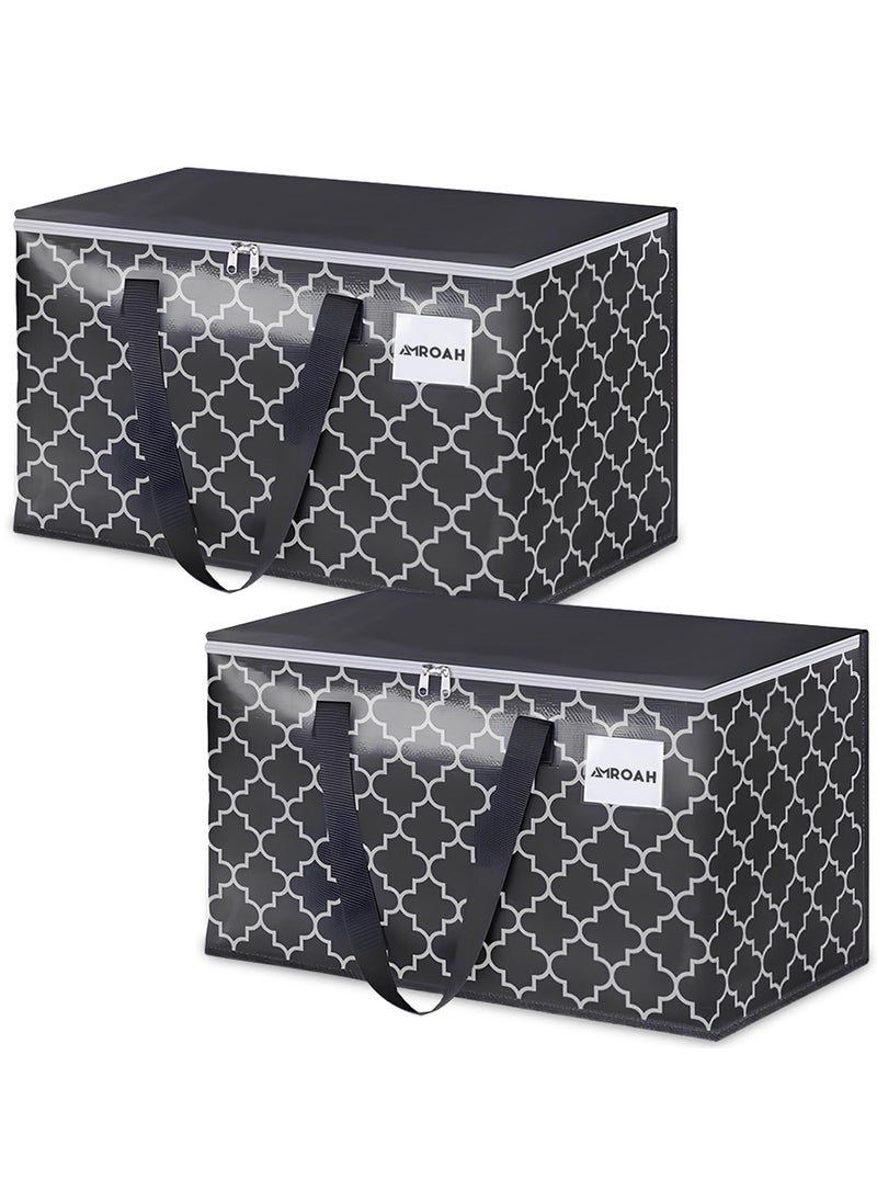 AMROAH 73*37*37cm 2 PCS Large Moving Bag 100L with Zippers & Straps Handles, Foldable Heavy-Duty Big Storage Bag Box Capacity Foldable Totes for Space Saving for Clothing Pillow Blanket Toys  - Image 1