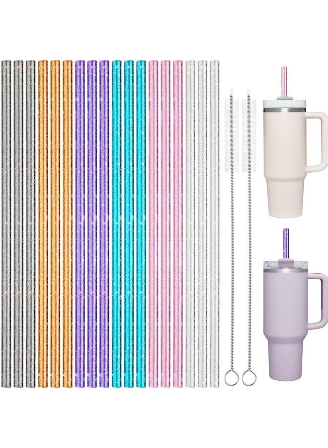 NiHome NiHome 40oz Straws, 18 Pack Glitter Plastic Replacement Straws for Stanley 40 oz Tumbler, Assorted Color Reusable Straws 12 Inch with 2 Brushes - Durable PETG, BPA-Free, with Laser-Induced Sparkle - Image 1