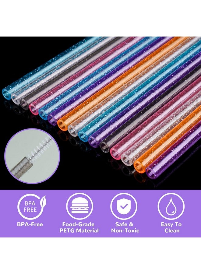 NiHome NiHome 40oz Straws, 18 Pack Glitter Plastic Replacement Straws for Stanley 40 oz Tumbler, Assorted Color Reusable Straws 12 Inch with 2 Brushes - Durable PETG, BPA-Free, with Laser-Induced Sparkle - Image 4