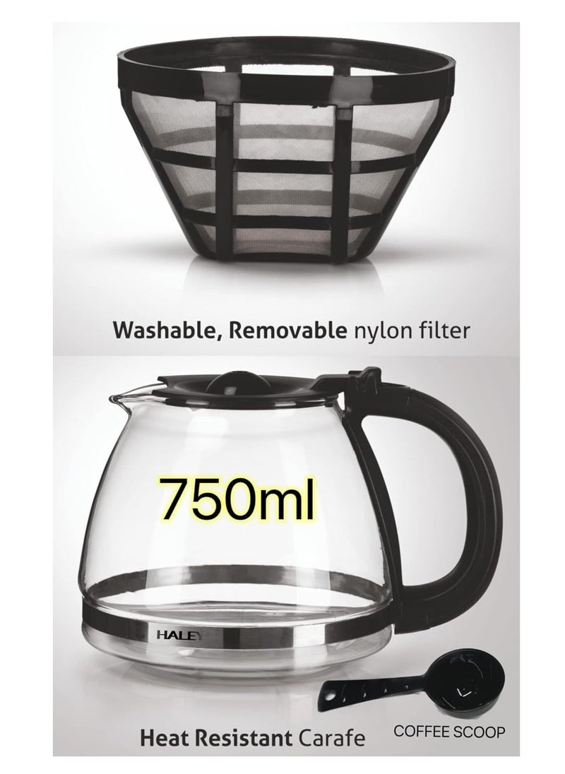 Haley Electric Drip Coffee Maker 750ml – 6-Cup Glass Carafe, 650W, Keep Warm Function, 2-Year Warranty  - Image 4