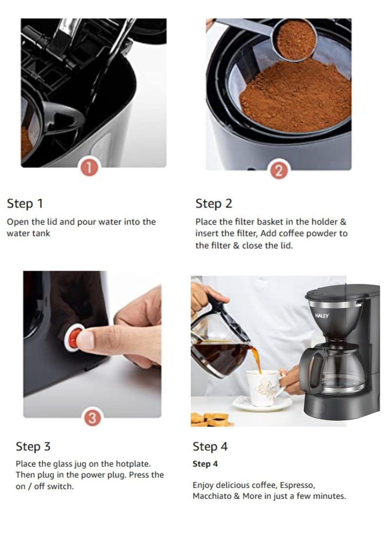 Haley Electric Drip Coffee Maker 750ml – 6-Cup Glass Carafe, 650W, Keep Warm Function, 2-Year Warranty  - Image 3