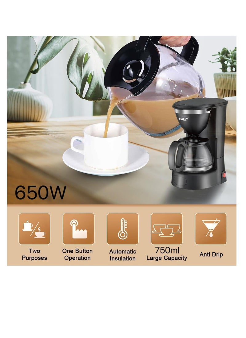 Haley Electric Drip Coffee Maker 750ml – 6-Cup Glass Carafe, 650W, Keep Warm Function, 2-Year Warranty  - Image 2