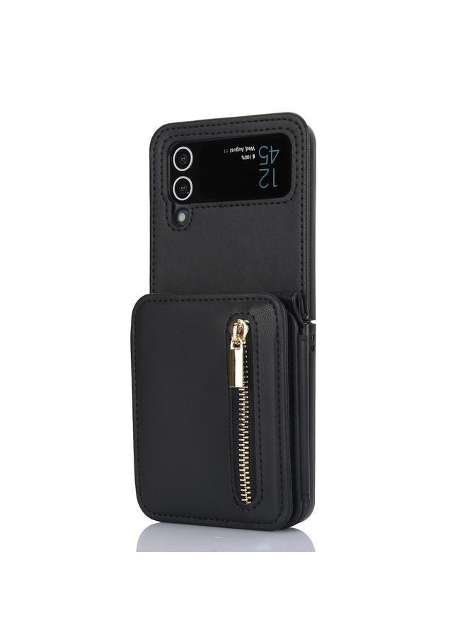 S-TOP Case For Samsung Galaxy Z Flip4 Zipper Card Slots Folding RFID Phone Case with Long Lanyard - Image 1
