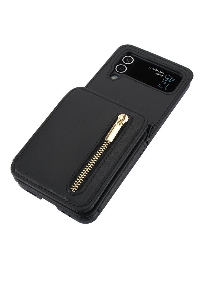 S-TOP Case For Samsung Galaxy Z Flip4 Zipper Card Slots Folding RFID Phone Case with Long Lanyard - Image 2